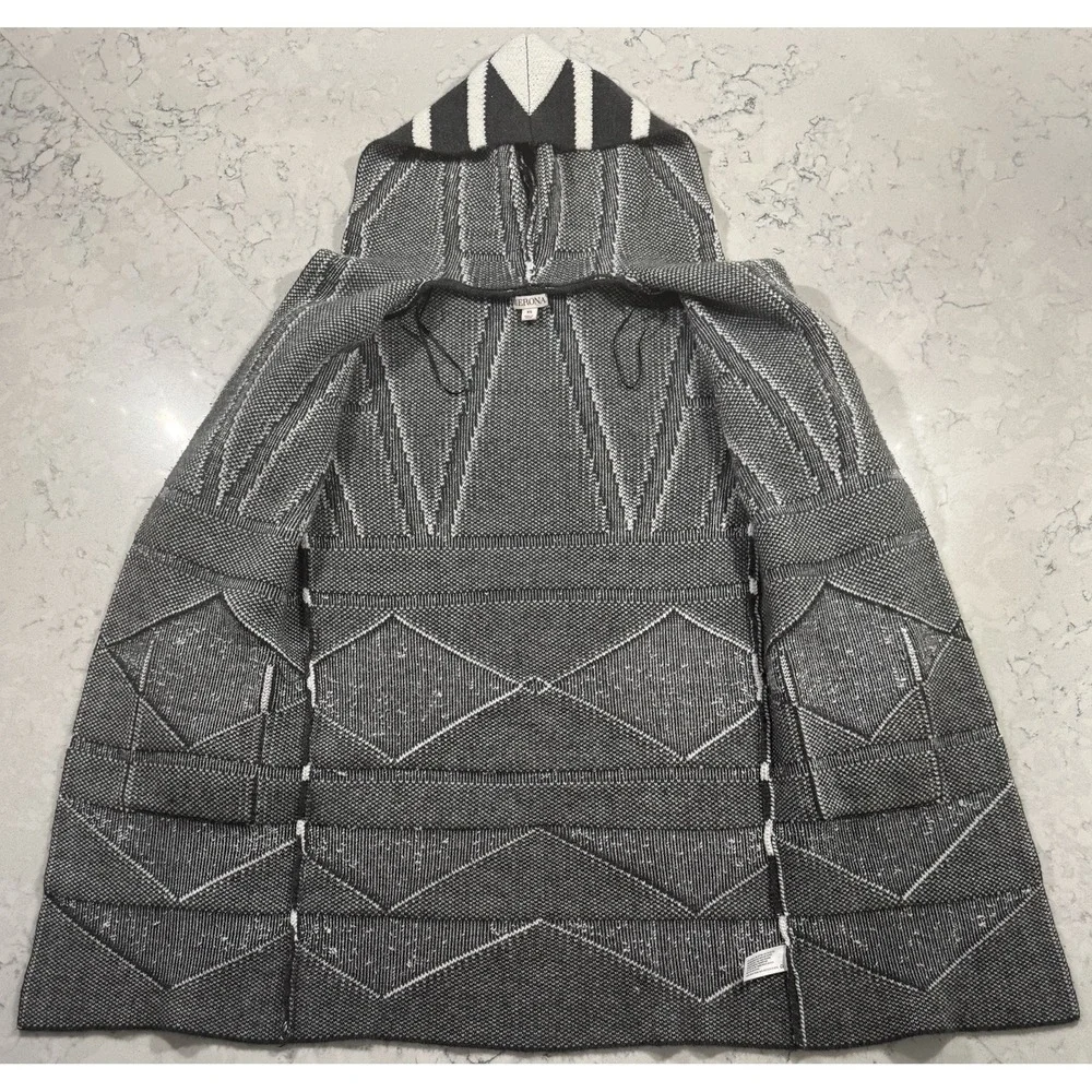 Merona Hooded Cardigan Womens XS Black White Geometric Open Front Sweater Coat